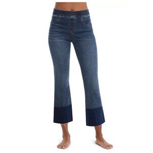 SPANX Cropped Flare Denim Jeans 26" Stretch Raw Hem 2-Tone Blue Women's Medium